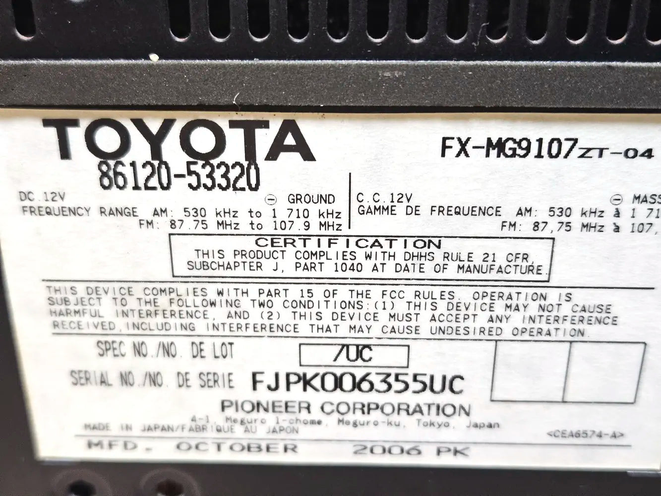 06-08 Lexus Is250 Am/fm Cd Radio 86120-53320 P1837 Oem Used